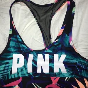 Pink tropical print sports bra